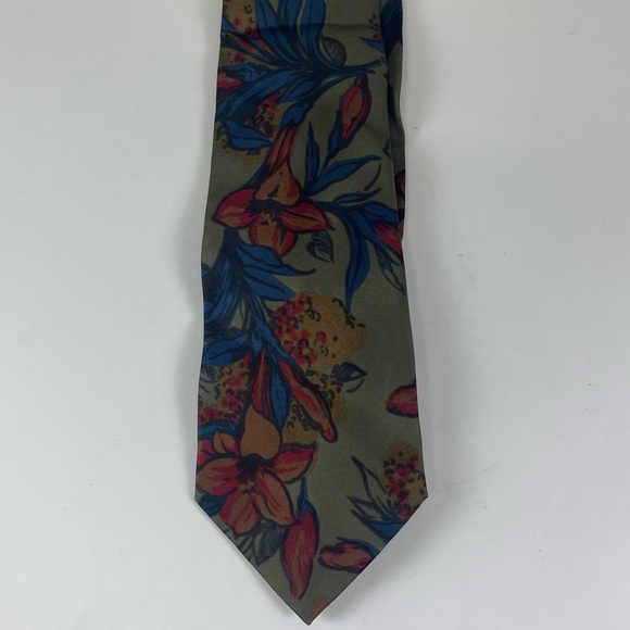 Jet Set Mens Tie Necktie Silk Made in Italy Olive Green Multicolor Floral - Picture 3 of 3